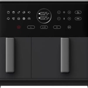 Interface avant de la friteuse Xiaomi Dual Zone Air Fryer 10 L, boutons L, R, L+R et fonction SYNC, deux poignées.