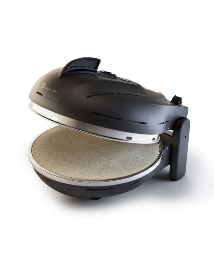 Four à pizza DIAVOLA Pro V3 ouvert, avec sa pierre réfractaire exposée, prêt pour la cuisson.