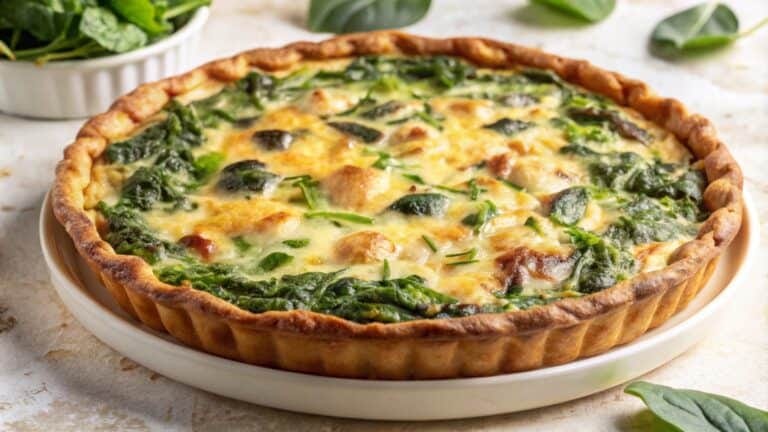 Tarte aux poireaux dorée avec garniture crémeuse et pâte bien cuite