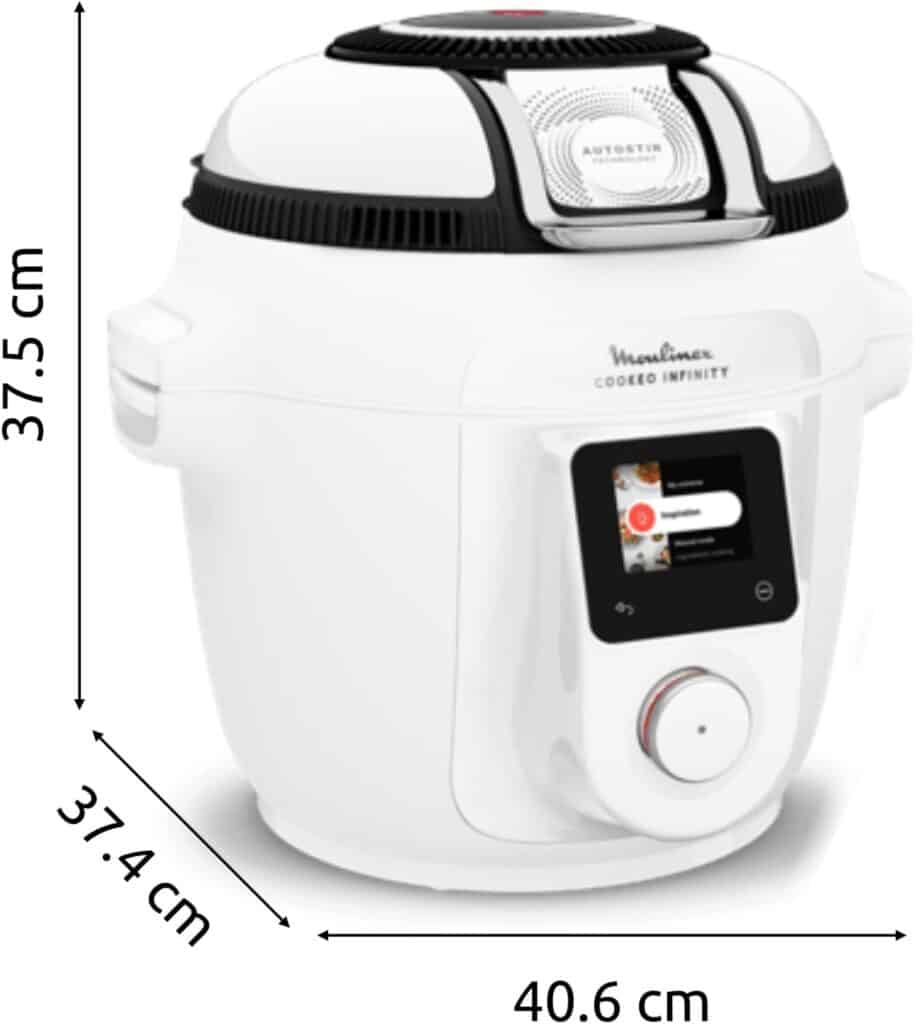 Dimensions et encombrement du Moulinex Cookeo Infinity Air fryer sur un plan de travail