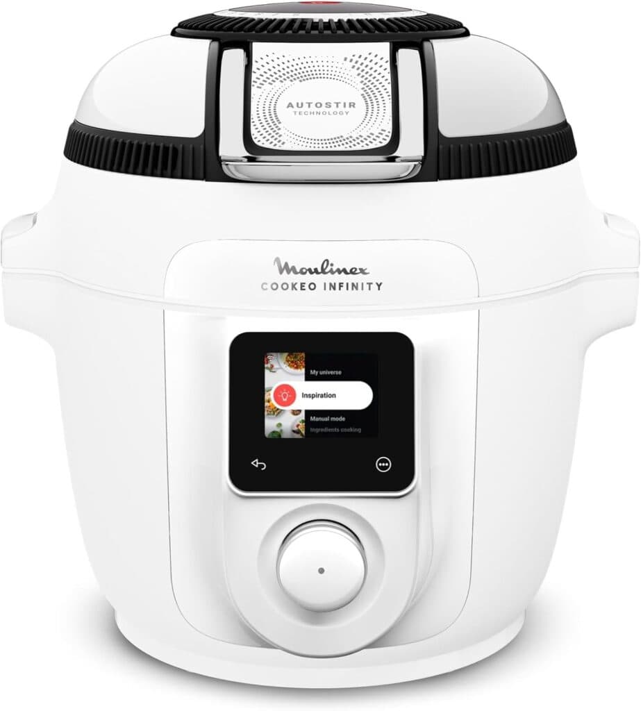 Vue frontale du Moulinex Cookeo Infinity Air fryer avec écran tactile et molette de contrôle