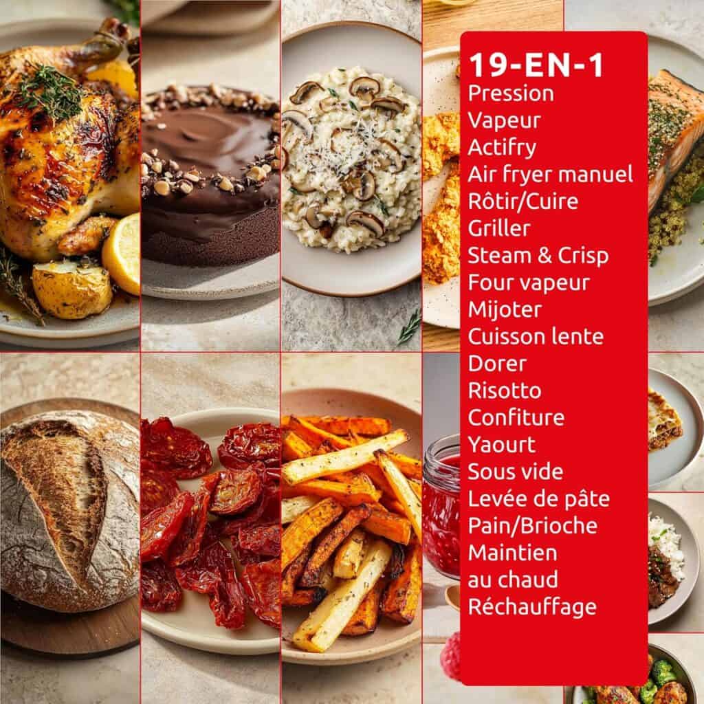 Aperçu des nombreux modes de cuisson disponibles sur le Moulinex Cookeo Infinity Air fryer