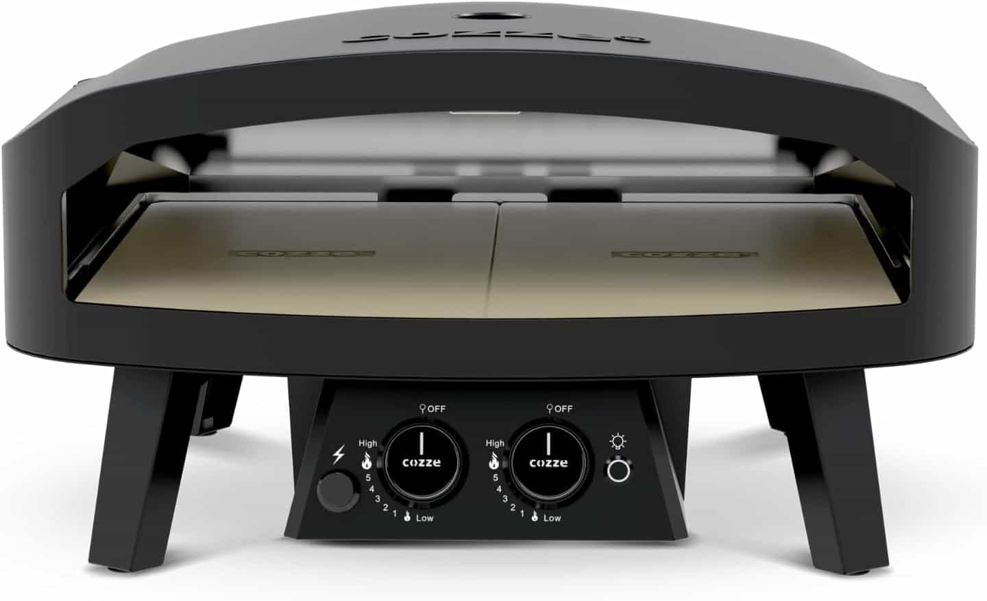 Four pizza Cozze 24" Black Edition : l'excellence du gaz avec double pierre de cuisson et design compact noir pour pizza maison.