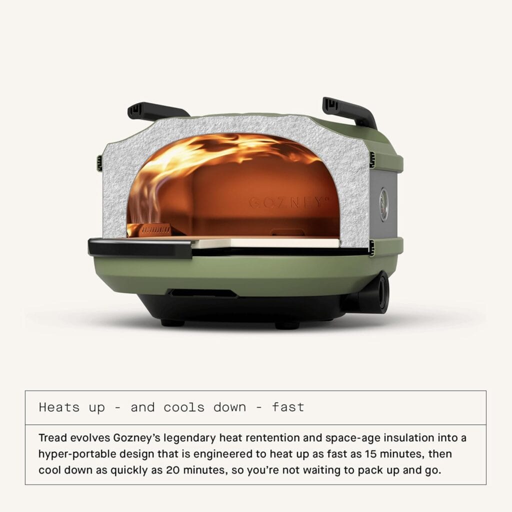 Vue en coupe du four Gozney Tread montrant la flamme interne et la pierre de cuisson