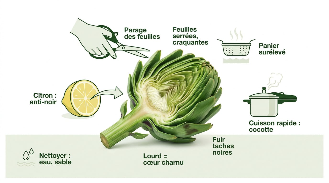 Cuisson d'artichaut à la cocotte-minute : temps et secrets 5 Étapes de préparation et de parage d'un artichaut frais avant cuisson