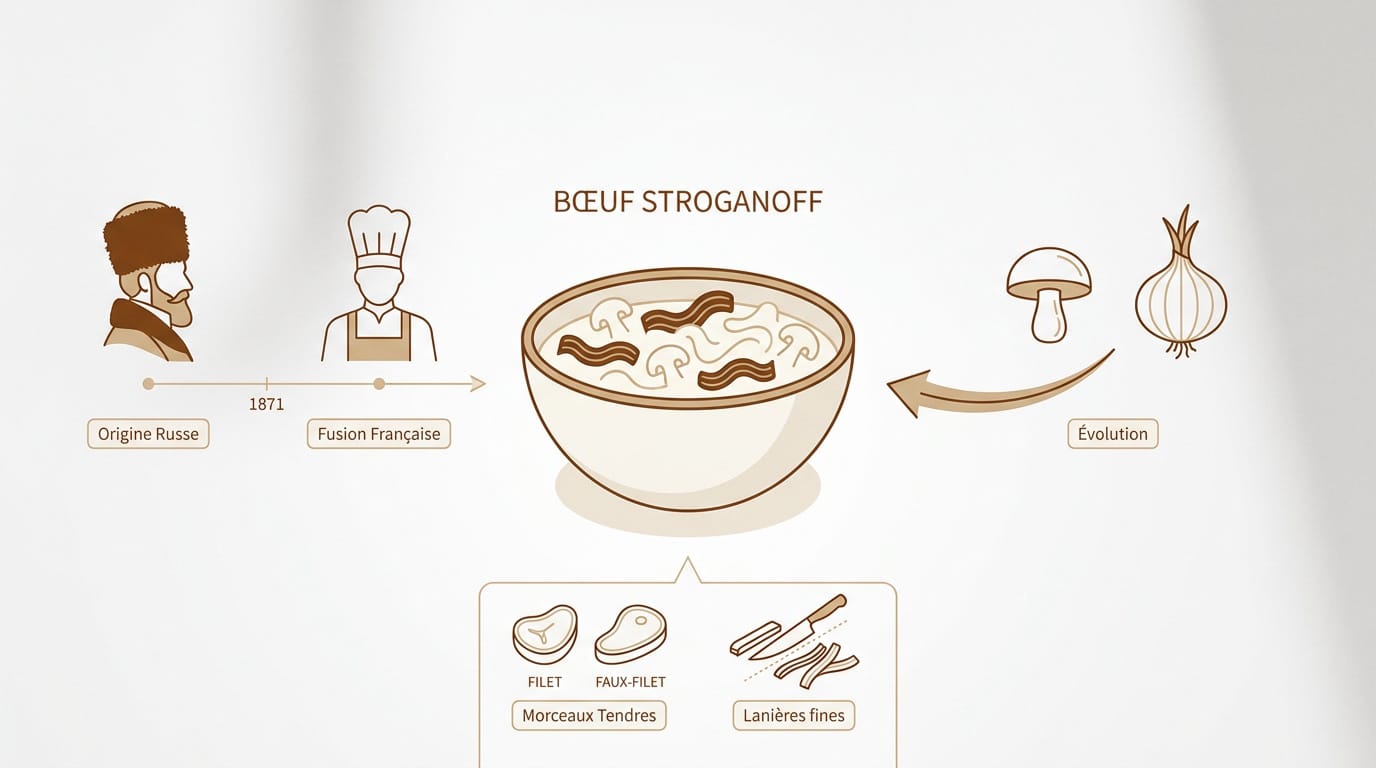 Plat traditionnel de bœuf Stroganoff avec sauce crémeuse et champignons