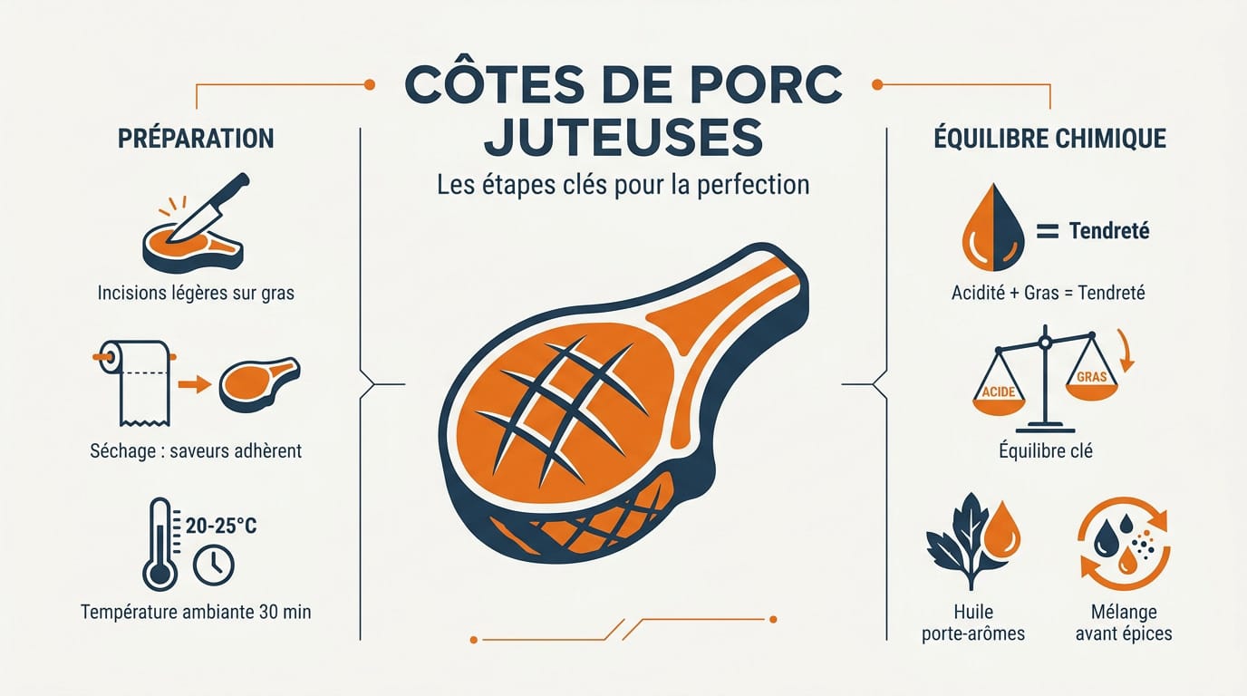 Marinades pour côtes de porc : réussir une viande moelleuse 1 Guide infographique pour réussir des côtes de porc juteuses et marinées