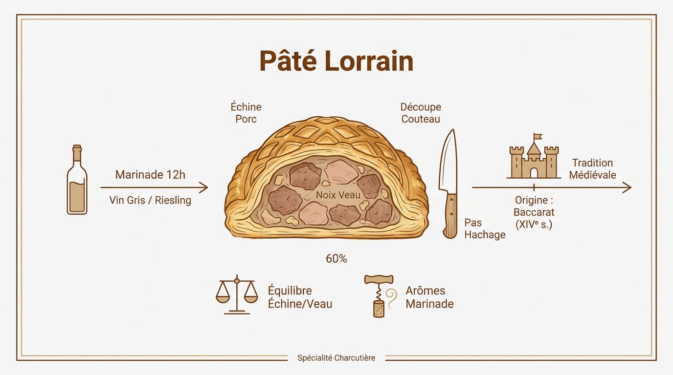 La recette pâté lorrain : le secret d'une viande fondante 1 Pâté lorrain traditionnel doré à la sortie du four