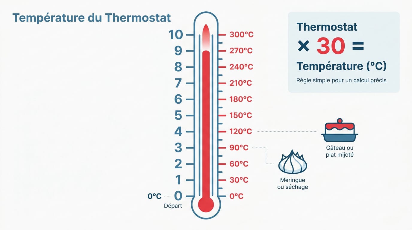 Tableau de conversion thermostat four en degrés Celsius