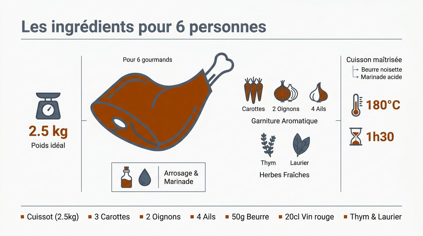 Recette de cuissot de chevreuil tendre et fondant au four 1 Ingrédients frais pour la préparation d'un cuissot de chevreuil rôti