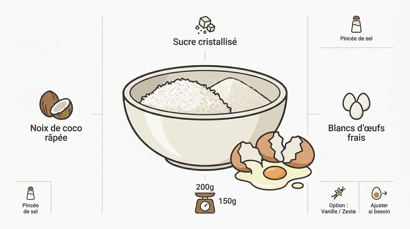 Recette de rochers coco moelleux pour un cœur tendre 1 Ingrédients frais pour pâtisserie dont noix de coco et œufs