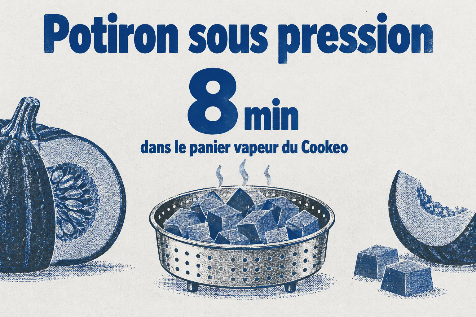 Temps de cuisson du potiron selon la méthode : vapeur, eau, four, micro-ondes 1 Des morceaux de potiron cuisent 8 min dans le panier vapeur du Cookeo sous pression.