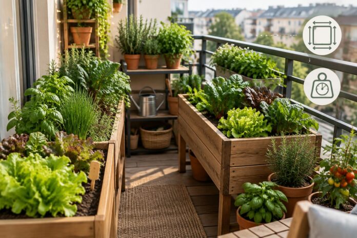 Potager balcon 3 m² : poids et exposition clés
